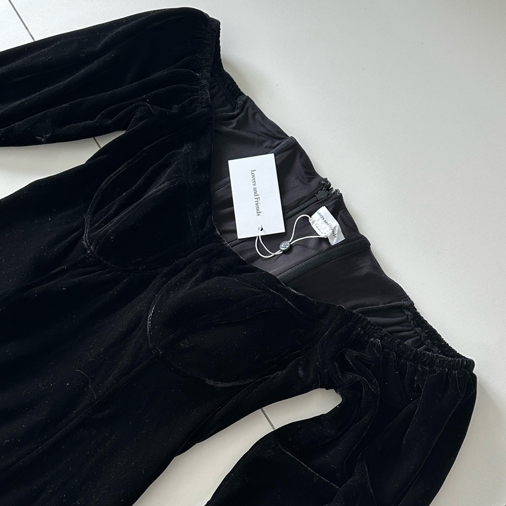 Lovers and Friends Black Velvet Off Shoulder Dress NWT